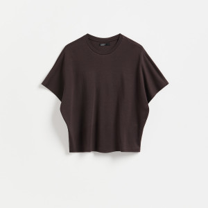 T-shirt oversize - S - ciemnobrązowy - damska - Reserved - VI105-89X