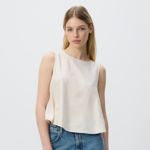 Top z dodatkiem lnu - L - beżowy - damska - Reserved - VU803-08X