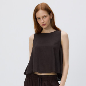 Top z dodatkiem lnu - L - ciemnobrązowy - damska - Reserved - VU803-89X