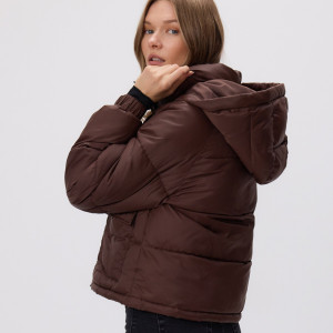 Pikowana kurtka z kapturem - XXL - ciemnobrązowy - damska - Reserved - VZ734-89X