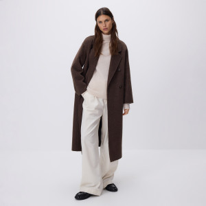 Płaszcz handmade z wełną - XXL - ciemnobrązowy - damska - Reserved - VZ739-89M