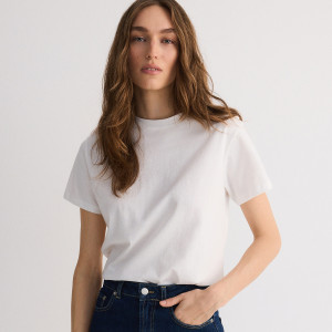 Bawełniany t-shirt regular - L - biały - damska - Reserved - WC353-00X