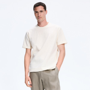 Strukturalny t-shirt comfort fit - M - złamana biel - męska - Reserved - WC995-01X