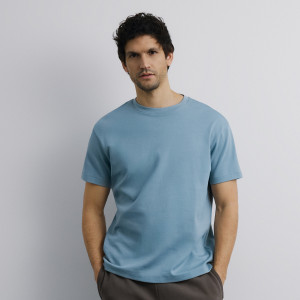 Bawełniany t-shirt boxy - S - jasnoszary - męska - Reserved - WD020-09X