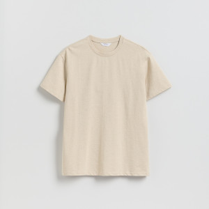T-shirt comfort z lnem - L - beżowy - męska - Reserved - WD029-08X
