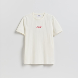 T-shirt slim z napisem Coca-Cola - XXL - złamana biel - męska - Reserved - WD054-01X