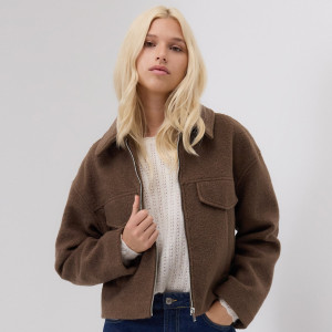 Kurtka z tkaniny boucle - L - brązowy - damska - Reserved - WM891-74X