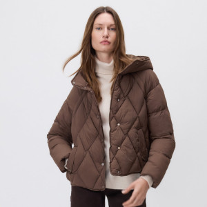 Pikowana kurtka z kapturem - XXL - ciemnobrązowy - damska - Reserved - WM901-89X
