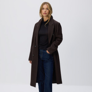Dwurzędowy płaszcz z wełną - XXL - mahoniowy - damska - Reserved - WM905-93X