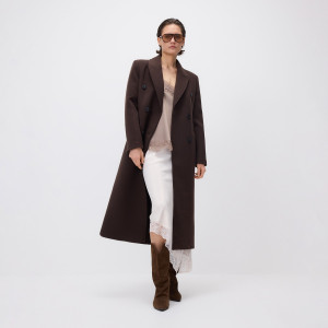 Dwurzędowy taliowany płaszcz - XXL - ciemnobrązowy - damska - Reserved - WM908-89X
