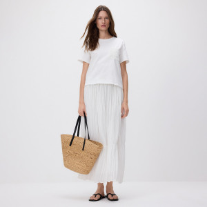 Spódnica maxi z gniecionej tkaniny - XL - biały - damska - Reserved - WR853-00X