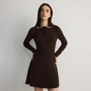 Sukienka mini z kołnierzykiem - XL - ciemnobrązowy - damska - Reserved - WW278-89X