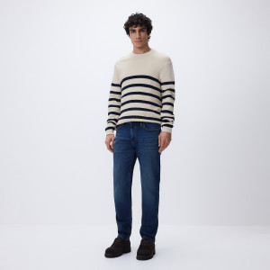 Jeansy slim z efektem sprania - 32/32 - granatowy - męska - Reserved - XO401-59J