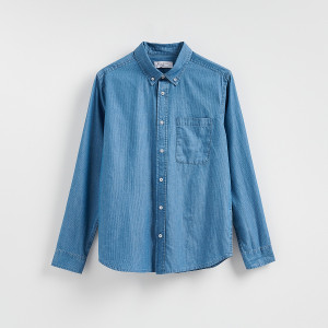 Bawełniana koszula regular fit - L - niebieski - męska - Reserved - YQ332-55J