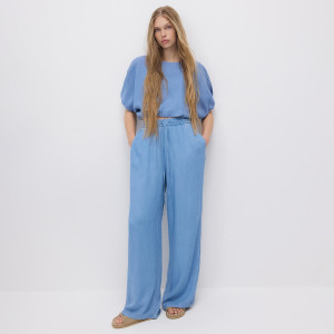 Jeansy wide leg z lyocellu - 36 - niebieski - damska - Reserved - YS793-50J