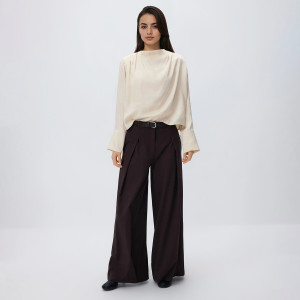 Spodnie z szerokimi nogawkami - XL - ciemnobrązowy - damska - Reserved - YT337-89X