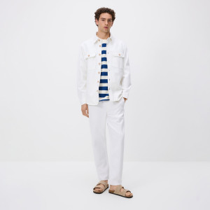 Jeansy jogger z dodatkiem lnu - L - biały - męska - Reserved - YV146-00J