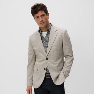 Marynarka slim fit w kratę - L - beżowy - męska - Reserved - YW751-80P
