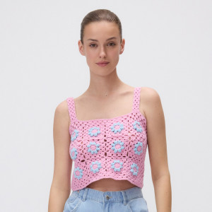 Dzianinowy top na ramiączkach - L/XL - różowy - damska - Reserved - ZQ687-30X