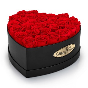 30 Konservierte Rote Rosen – Herzförmige Präsentationsbox in Schwarz