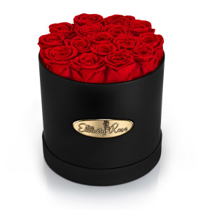 16 Konservierte Rosen – Runde Präsentationsbox in Schwarz