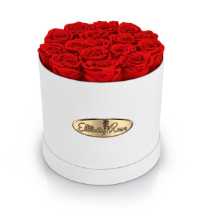 16 Konservierte Rosen – Weiße Runde Box