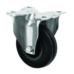125mm Fixed Castor Black Rubber Wheel | Ross Castors  | Zinc Plated Housing