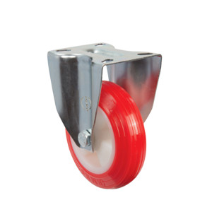 80mm Pressed Steel Fixed Castor with Red Polyamide Wheel | Ross Castors