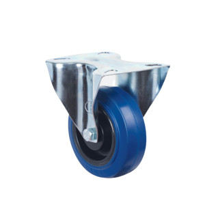 100mm Pressed Steel Fixed Castor with Blue Rubber Wheel | Ross Castors