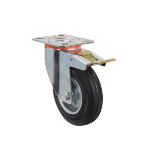 100mm Pressed Steel Swivel Castor with Rubber Wheel and Directional Brake | Ross Castors