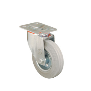 125mm Pressed Steel Swivel Castor with Grey Rubber Wheel | Ross Castors