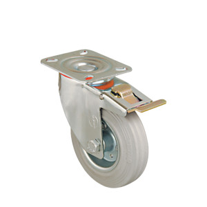 80mm Pressed Steel Swivel Castor with Grey Rubber Wheel and Directional Brake | Ross Castors