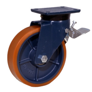 150X50/60 LAG Cast iron Swivel Braked Castor with Polyurethane wheels | Ross Castors
