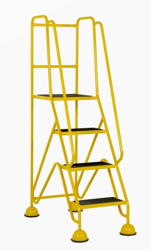 Classic 4 Step Mobile Safety Steps Ribbed Rubber Tread size - 1680h x 556w x 1005d mm WHITE | Ross Castors