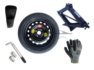 Extradeon Kit - Roue de secours VW e-UP! R15 4x100x57,1 + Clé gola + Cric + House pour cric