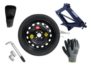 Extradeon Kit - Roue de secours FIAT 500 Abarth II R16 4x98x58,1 + Clé gola + Cric + House pour cric