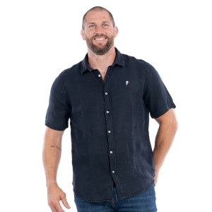 Ruckfield Chemise Lin manches courtes marine