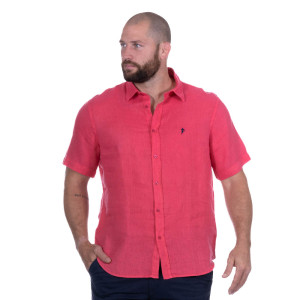 Ruckfield Chemise Lin manches courtes fuschia