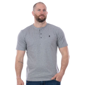 T-shirt Ruckfield basique gris chiné col boutonné