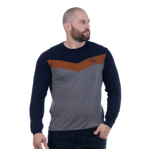 Pull col rond bleu marine Ruckfield Héritage