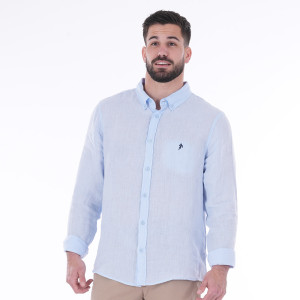 Chemise lin Ruckfield à manches longues bleu ciel