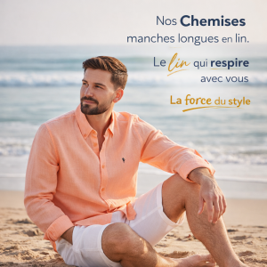 Chemise lin Ruckfield à manches longues corail