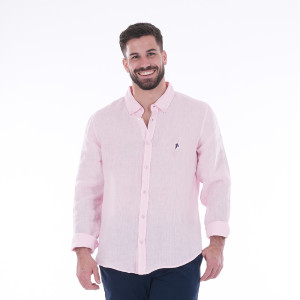 Chemise lin Ruckfield à manches longues rose