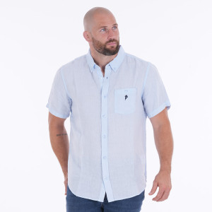 Chemise lin à manches courtes Ruckfield bleu ciel