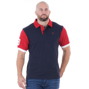 Polo bi-colore Ruckfield à manches courtes bleu marine / rouge