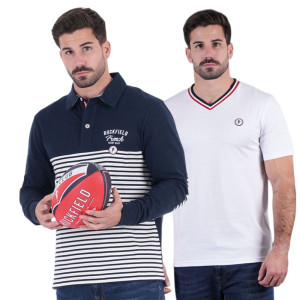 Pack duo polo marinière à manches longues Ruckfield French Rugby Club bleu marine