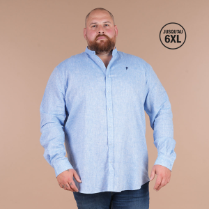 Chemise bleue lin Ruckfield à manches longues col mao