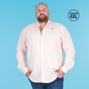Chemise rose lin Ruckfield à manches longues col mao