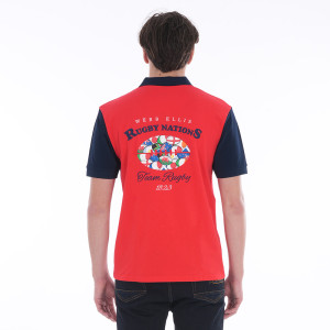 Polo MC rouge/bleu marine Webb Ellis Rugby Nations - Grandes tailles S à 4XL