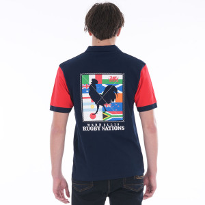 Polo MC bleu marine rouge Webb Ellis Rugby Nations - Grandes tailles S à 4XL